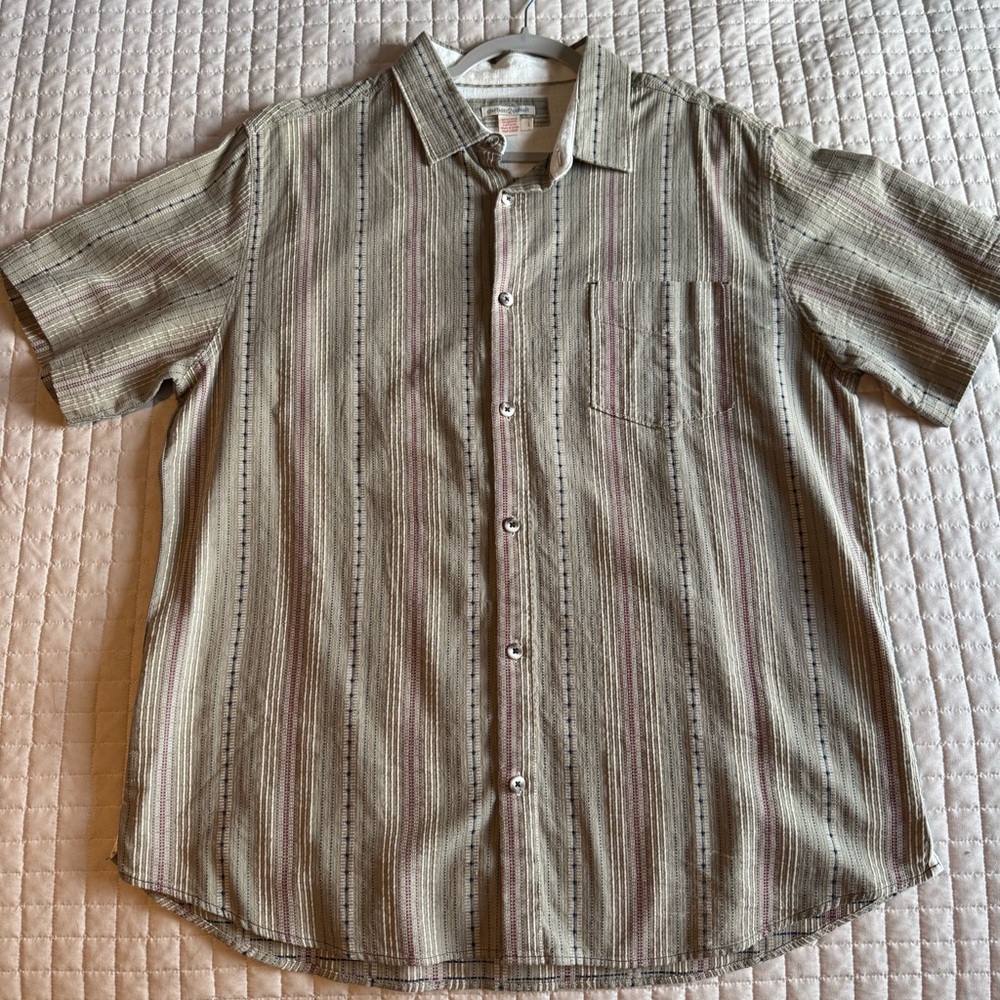 Men's Textured & Striped Button-Down Shirt - Beige and Brown